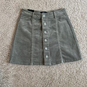 Black Label Olive Green Corduroy Button-Front A-Line Mini Skirt